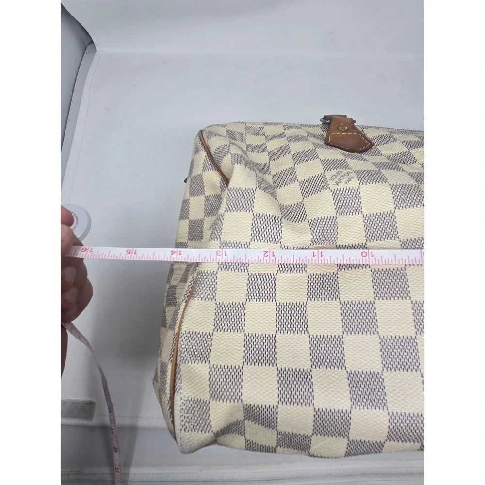 Louis Vuitton Speedy 30 Damier Azur Canvas Satchel Bag White Blue SD2151